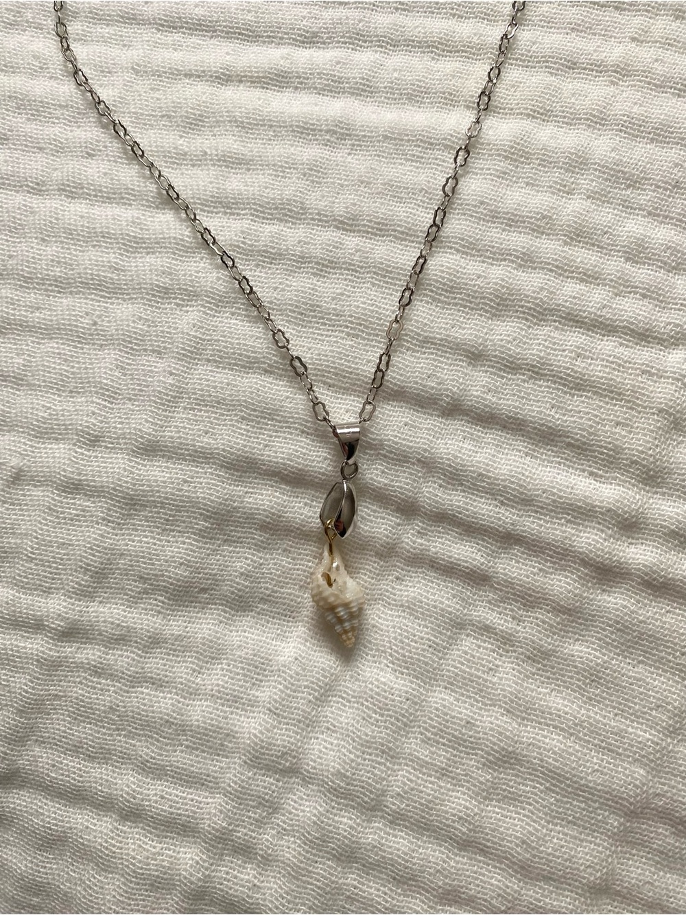 Sterling Silver Shell Drop Necklace - White Shell Pendant